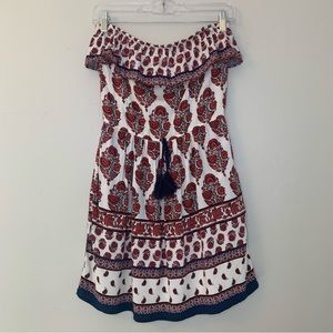Strapless Patterned Summer Dress with Pockets